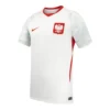 Poland Home Kit 2026 by Nike, front view in bright white with red V-neck collar, side panels, short sleeves.