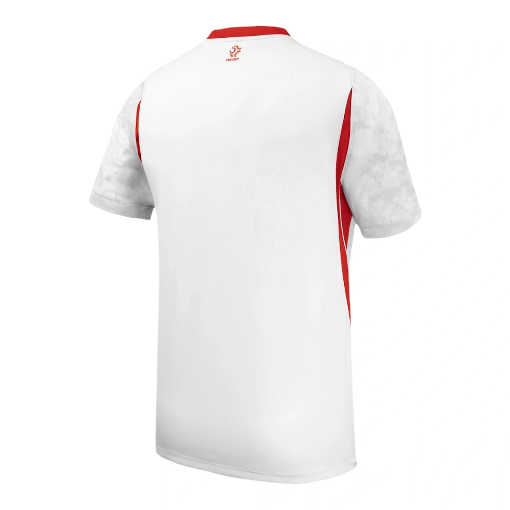 Back view of the Poland Home Kit 2026 in bright white with red side panels, no name or number.