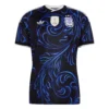 Argentina Away Kit 2026 by adidas, front view, black base with blue graphic pattern, crew neck, short sleeves.