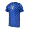 Front view of Croatia Away Kit 2026 by Nike in dark blue with tonal checkered pattern and V-neck short sleeves.