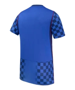 Back view of Nike Croatia Away Kit 2026 in dark blue, tonal checkered pattern, short sleeves, no name or number.