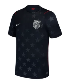 Nike USA Away Jersey 2026, front view with dark base and stars-inspired design, cross-over ribbed collar, short sleeves.