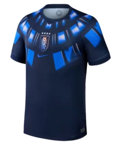 Uruguay Away Jersey 2026 by Nike, front view in deep navy with bold orange and blue accents, crewneck and short sleeves.