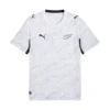 Front view of New Zealand Away Kit 2026 by PUMA, white base, sweeping graphic, black side panels, short sleeves.