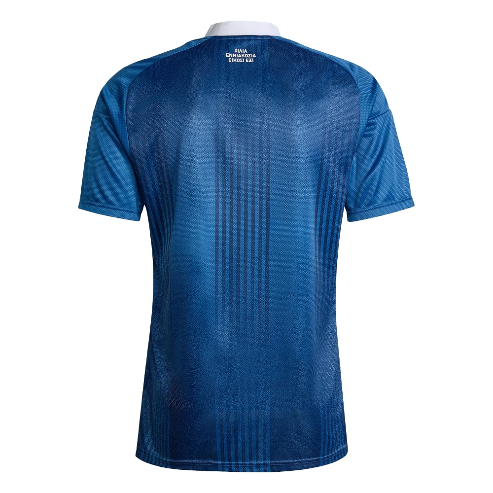 Clean back view of the deep blue Greece Away Kit 2026 with no player name or squad number printed on it.