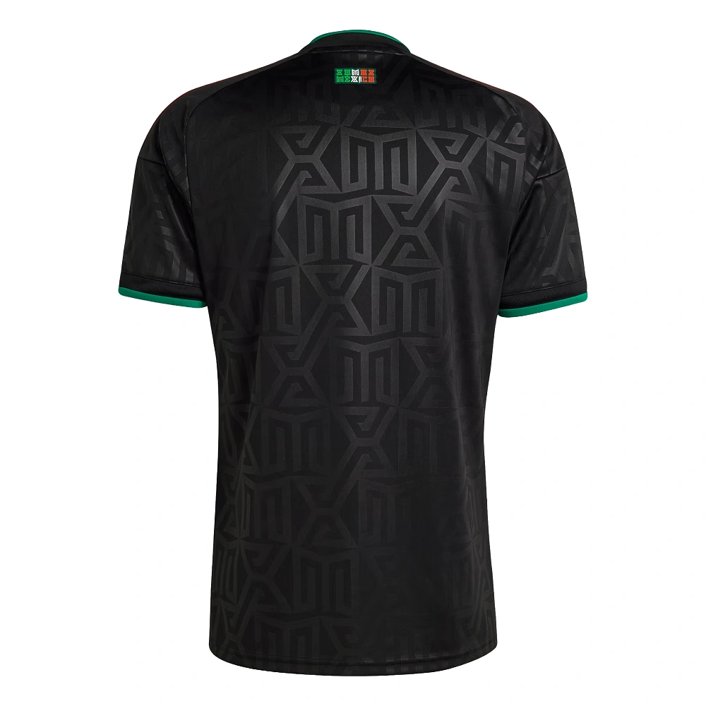 Back view of Mexico Third Jersey 2026 by adidas, solid black with green accents and no printing.