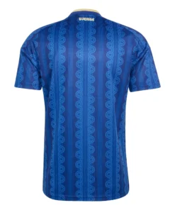 Back view of Sweden Away Kit 2026 by adidas, royal blue base, short sleeves, SVERIGE back neck print, no name or number.