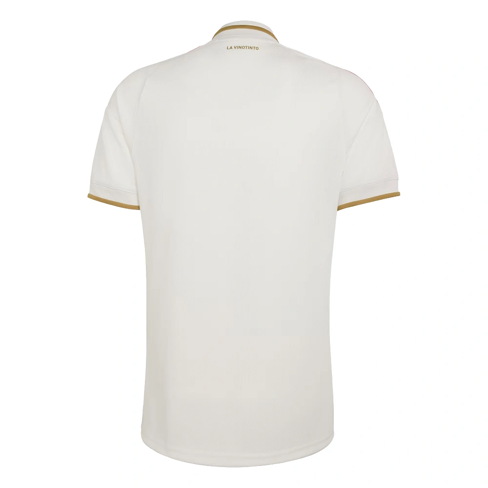 Back view, Venezuela Away Jersey 2026 by adidas, off-white base, short sleeves, LA VINOTINTO neck print, no name or number.