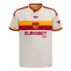Front view of the AS Roma Away Kit 26/27 featuring wonder white base, red-yellow chest band, and vintage crest.