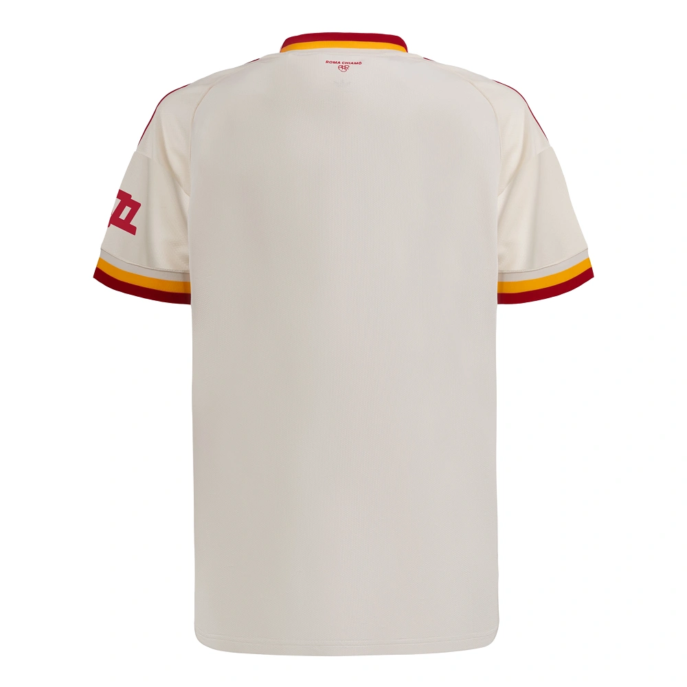 Back view of the adidas AS Roma Away Jersey 26/27 without name or number, showing short sleeves and ROMA CHIAMÒ neck detail.