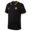 Front view of the Nike Chelsea 26/27 Away Kit in black with gold details and lion chest emblem.
