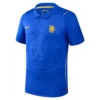 Chelsea Away Kit 26/27, front view, striking blue design, Midwest Gold lion crest, Nike swoosh, and tailored polo collar.