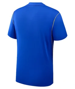 Chelsea Away Jersey 26/27, back view, striking blue design, gold accent trim, short sleeves, no name or number.