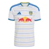 Front view of the adidas Leeds United Home Kit 26/27 in white with blue and yellow accents.