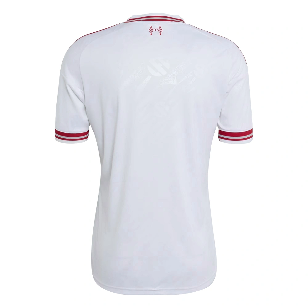 Liverpool Away Jersey 26/27, back view, clean white design with red collar trim and no name or number on the back.