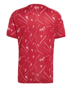 Back view of the Liverpool 26/27 Home Jersey with a deep-red base, white geometric pattern, and blank back.
