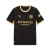 Front view of the PUMA Manchester City Away Kit 26/27 in black with yellow accents and worker bee graphic. 