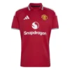 adidas Manchester United Home Kit 26/27, front view, red design with polo collar, adidas logo, and iconic crest.