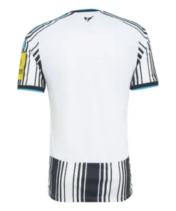 Back view of the blank Newcastle United Home Jersey 26/27 with blue shoulder stripes, white back, and small magpie logo.
