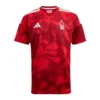 Front view of the adidas Nottingham Forest Home Kit 26/27 in Garibaldi red with a misty pattern and V-neck.