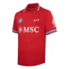 Front view of the red SSC Napoli Third Kit 26/27 with polo collar and inverted chest logos